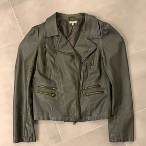 Olive Green Faux Leather Moto Jacket